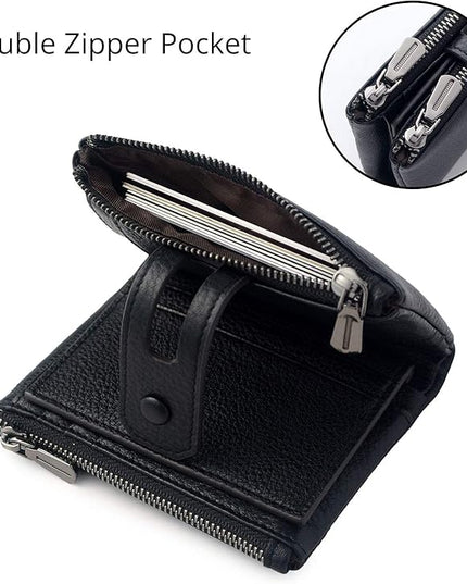 Bveyzi Small Soft Leather Wallet for Women RFID Blocking Ladies Card Holder with Double Zipper Pocket