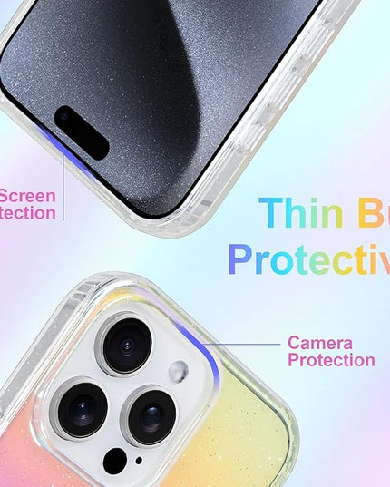 Glitter Case for iPhone 15 Pro Case for Women Girls [ Compatible with Magsafe ] Clear Cute Girly Aesthetic Iridescent Rainbow Sparkly Bling Magnetic Phone Cover, Gradient Blue & Pink
