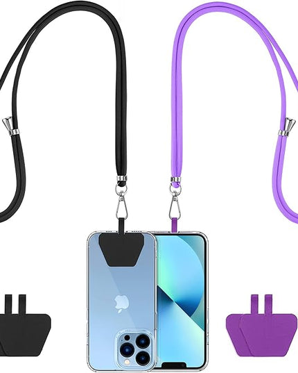 CACOE Phone Lanyard 2 PCS-2 PCS Adjustable Neck Strap,4 PCS Patches,Universal Crossbody Multifuctional Cell Phone Lanyards Compatible with Most Smartphones(Black+Dark Purple)