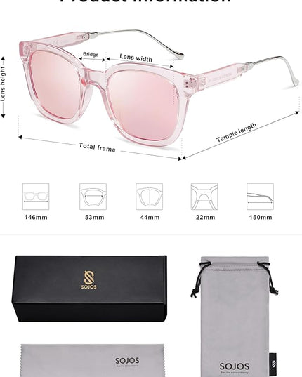 SOJOS Classic Square Polarized Sunglasses Womens Mens Retro Trendy UV400 Sunnies SJ2050