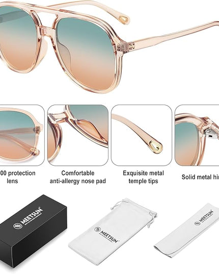 MEETSUN Retro Oversized Aviator Sunglasses for Women Men Trendy 70s 80s Vintage Square Aviators 3 Pack UV400