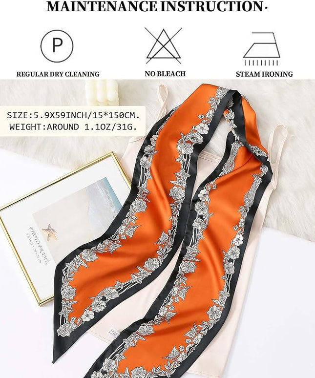 Head Scarf Purse Handle Neck Satin Hair Scarfs For Bag Lightweight Silky Long Thin Women's Fashion Scarves 59 * 5.9”