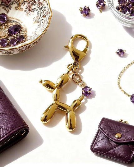 Balloon Dog Keychain, Stainless Steel Elegant Golden Bag Charms for Adults