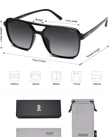 SOJOS Trendy Vintage Aviator Square Sunglasses For Womens Mens Retro 70s UV400 Women Sun Glasses SJ2327