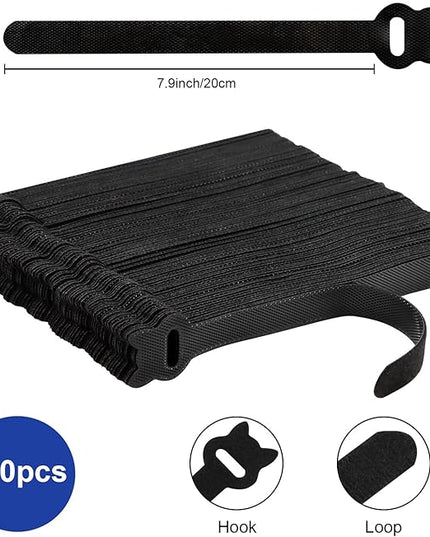 100PCS Reusable Cable Ties, 8 Inches Adjustable Cord Straps, Wire Organizer, Cord Wrap Hook Loop Cable Management, Multi Purpose Cable Management Ties for Home, Office & Data Centers Black
