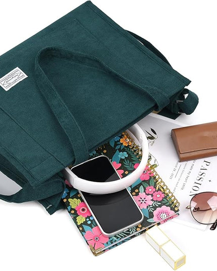 Valleycomfy Corduroy Tote Bag for Women Travel Crossbody Bag Purse Women Shoulder Bags Work Handbags Everyday Hobo Bag