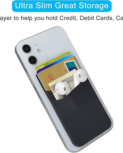 SS Card Holder for Phone Case, Phone Wallet Stick on Adhesive Silicone Cell Phone Pouch Suitable for iPhone Samsung Galaxy Any Smartphone 3 Pack