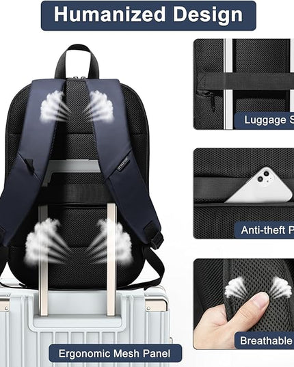 Business Backpack 17 Inch Slim Expandable Waterproof Travel Laptop Backpacks with USB Charger Port Anti-Theft Lightweight Large Work Computer Bag College Laptop Backpacks Gifts for Men Women,Dark Blue