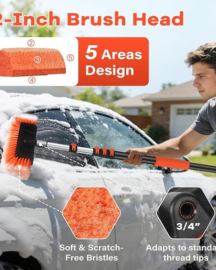 Car Wash Brush with Long Handle,144" Scratch-Free Soft Bristle Car Cleaning Kit with Extension Pole,Microfiber Clean Mop,Window Squeegee,Mitt,Wheel Brush for RV,Truck,SUV,Siding Washing