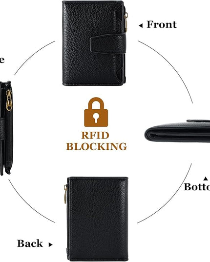Airkit Small Wallet Women RFID Blocking Soft Leather Bifold Compact Card Holder Wallet for Women with Zipper Coin Pocket 4 ID Window