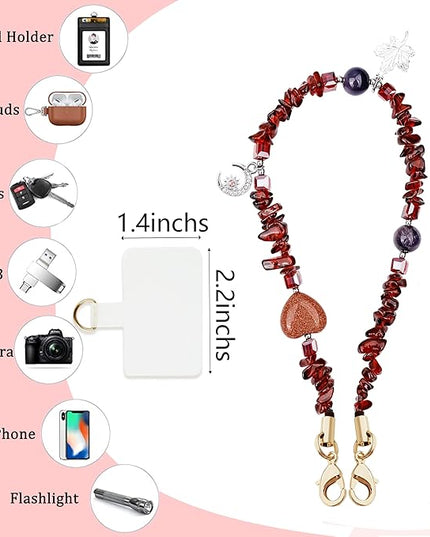 Marble Beaded Phone Wrist Strap,Detachable Phone Bracelet Strap with Tether Tab,Hands-Free Wristlet Strap (wine red)