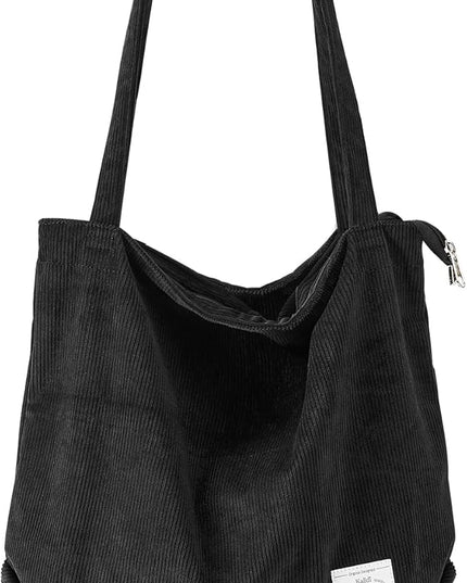KALIDI Women Corduroy Tote Bag Zipper Casual Tote's Handbag Big Capacity Shoulder Bag with Pockets