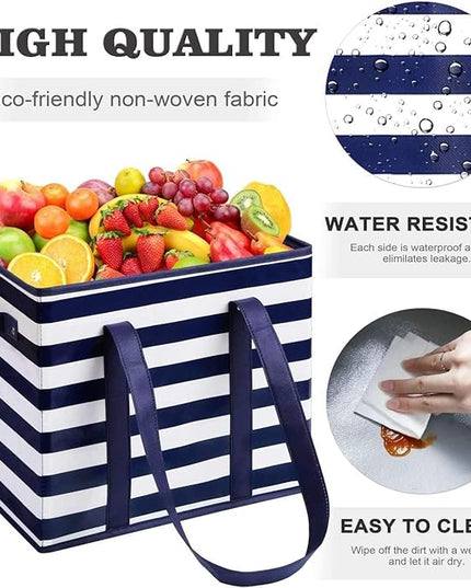 WISELIFE 2 Pack Reusable Grocery Bags Large Water Resistant Grocery Collapsible Heavy Duty Tote Bags for Shopping Picnic