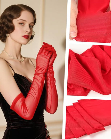 THARAHT Women Long Gloves with Satin Elbow Length for 1920s Opera Tea Party Costumes Bridal Evening Dress