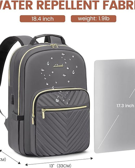 LOVEVOOK Laptop Backpack for Women 18.4 inch,Cute Womens Travel Backpack Purse,Professional Laptop Computer Bag,Waterproof Work Business College Teacher Bag Carry on Backpack with USB Port,Purple Gray