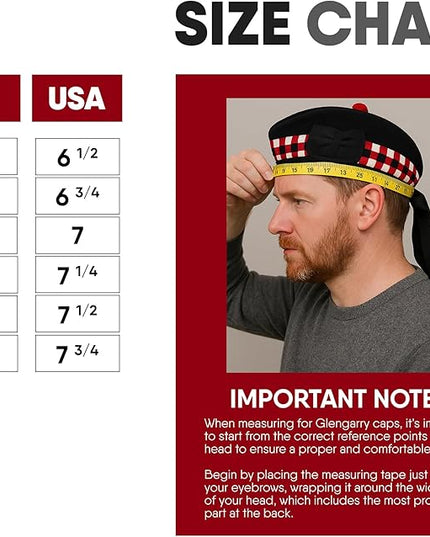 Glengarry HAT Pure Wool Cap with POM POM Soft Cotton Lining Comfortable FIT Kilt Accessories – Military Cap Highland WEAR