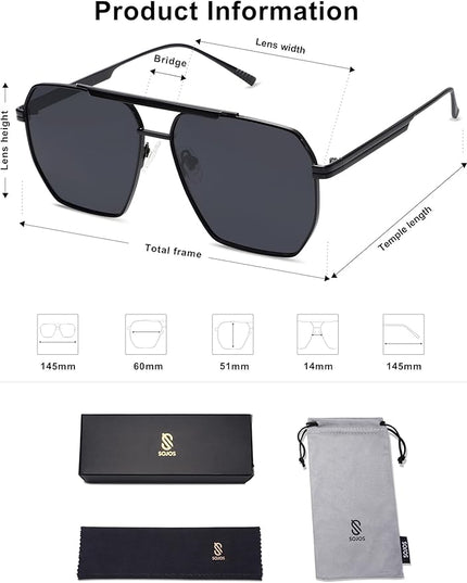 SOJOS Retro Oversized Square Polarized Sunglasses for Women Men Vintage Shades Classic Large Metal Sun Glasses