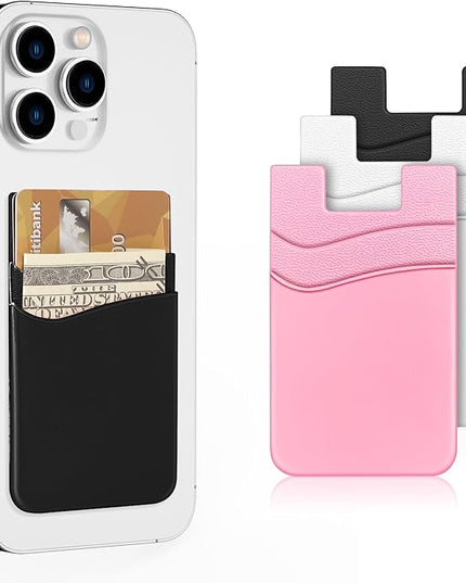 SHANSHUI Phone Card Holder, Double Silicone Cellphone Wallet Stick On Credit Card Holder Phone Pocket for Almost Smartphones & Case - Pink White Black /3pcs