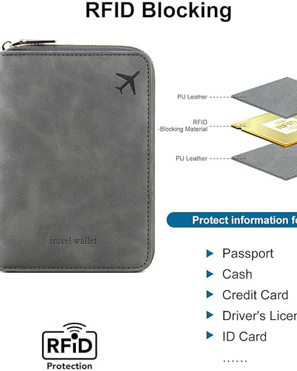 Passport Holder for Travel Women and Men RFID Passport Holder with Card Slots Holder Passport Case Passport cover Passport Wallet Travel Essentials and Accessories (Short Zipper, SZH-Grey)
