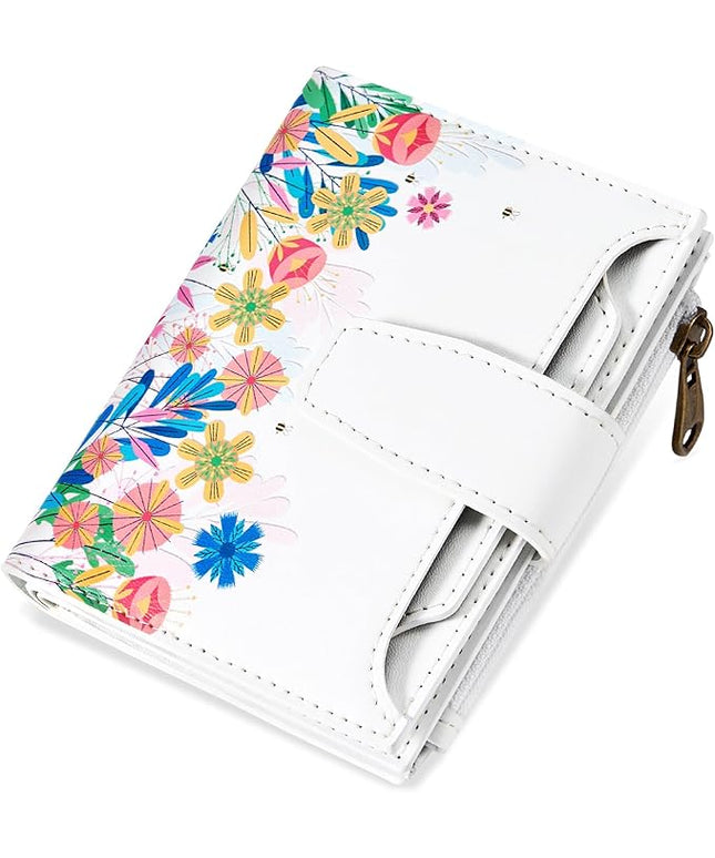 Airkit Small Wallet Women RFID Blocking Leather Bifold Compact Card Holder Wallet for Women with Zipper Coin Pocket 4 ID Window