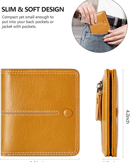 TFKGS Womens Wallet RFID wallet women small wallets woman Thin Credit Card Holder for women Bifold Compact Pocket Ladies Mini Slim wallet purse Vegan Leather Yellow
