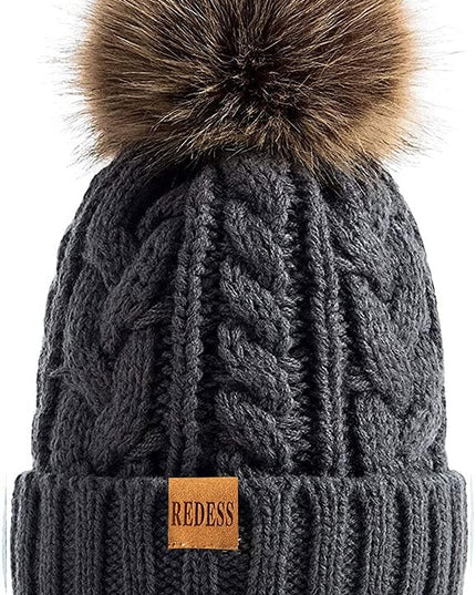 REDESS Women Winter Pompom Beanie Hat with Warm Fleece Lined, Thick Slouchy Snow Knit Skull Ski Cap