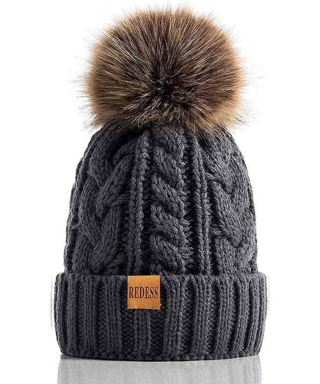 REDESS Women Winter Pompom Beanie Hat with Warm Fleece Lined, Thick Slouchy Snow Knit Skull Ski Cap