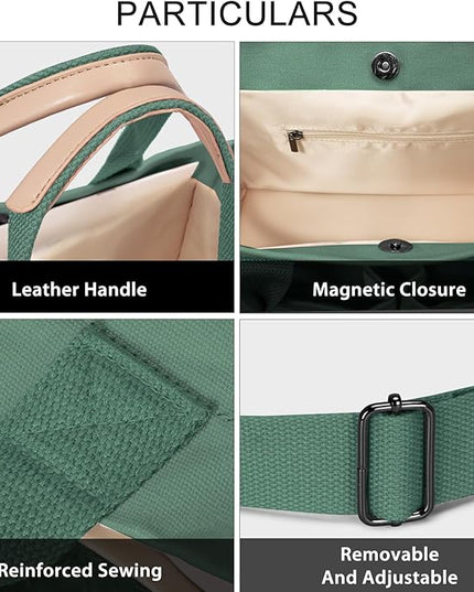Canvas Tote Bag for Women Crossbody Work Purse with Pockets Top Handle Handbag Satchel Bags for Travel Nurse Teacher