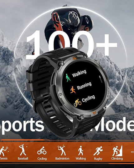 Military Smart Watch for Men with LED Flashlight 1.45” Rugged 3ATM Waterproof Smart Watch with 100+ Sports Modes Fitness Tracker with Heart Rate Sleep Monitor Tactical Smartwatch for iPhone Android