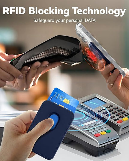 Magnetic Wallet Cell Phone Card Sleeves for Phone Case with Magnetic, Stronger Magnetics RFID Leather Phone Wallet Stick on Series of iPhone 17/16/15/14/13/12 Pro/Promax, Indigo Blue