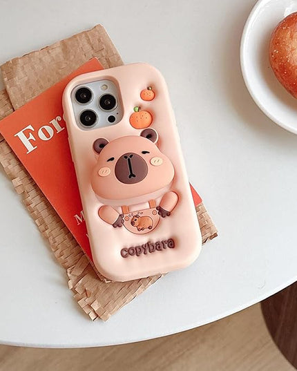 Case Compatible with iPhone 12/12 Pro,Cute 3D Kawaii Funny Copybara Cartoon Cover with Keychain Soft Silicone Gel Drop Protector Women Girls