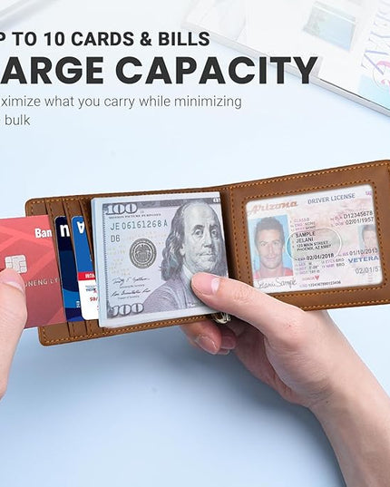 Zitahli Wallet for Men-6 Slots ID Window-Mens Wallets-Slim Wallet Classic Spring Money Clip RFID Blocking-Gift for Men