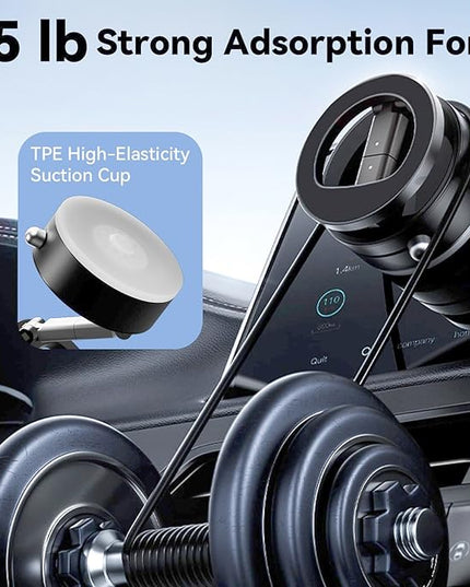 Magnetic Car Phone Holder, Universal 360° Dashboard Suction Cup Mount for Driving, Gym or Office, Foldable Vacuum Phone Holder for iPhone