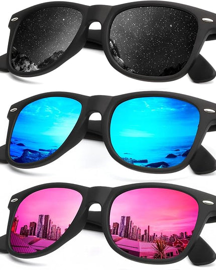 KALIYADI Polarized Sunglasses for Men and Women Matte Finish Sun glasses Color Mirror Lens UV Blocking (3 Pack)