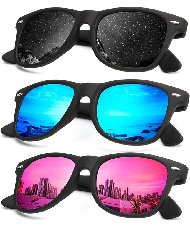 KALIYADI Polarized Sunglasses for Men and Women Matte Finish Sun glasses Color Mirror Lens UV Blocking (3 Pack)