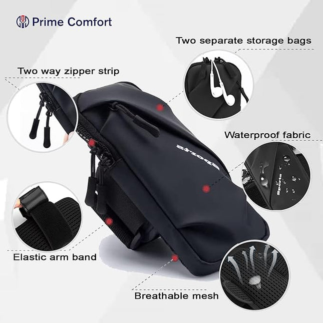 Phone Holder Arm Band, Small Crossbody Shoulder Holsters Bag with Arm Bands, Fits iPhone and Android, Use for Running, Walking, Hiking & Biking (6.7 Inches, Black)