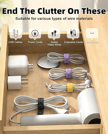 28Pcs Silicone Cable Ties Reusable, Multipurpose Cable Management Organizer, Adjustable Fastening Cable Straps with Locking Buckles, High Elasticity Cord Organizer, Travel Essentials(2 Sizes, 7Colors)