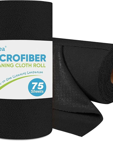 AIDEA Microfiber Cleaning Cloth Roll, 75PK, Black Microfiber Towels for Cars, Reusable Paper Towels Tear Away Cloth, Shop Rags, Lint Free Cleaning Rags for House, Kitchen, Window, 11.5"×11.5"