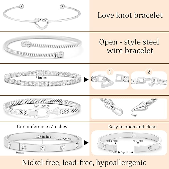 18 K Gold Plated Love Bangle Bracelet Stack Cuff Jewelry for Women Jewelry Set for Women Gift with Box