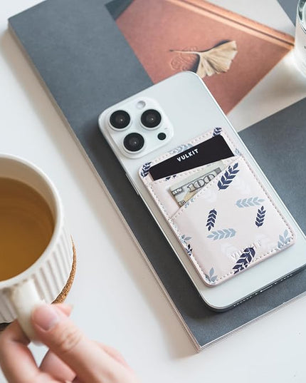 VULKIT Phone Card Holder Wallet Leather Adhesive Pocket RFID Blocking Credit Card Sleeves Stick Back of Phone Smartphones White