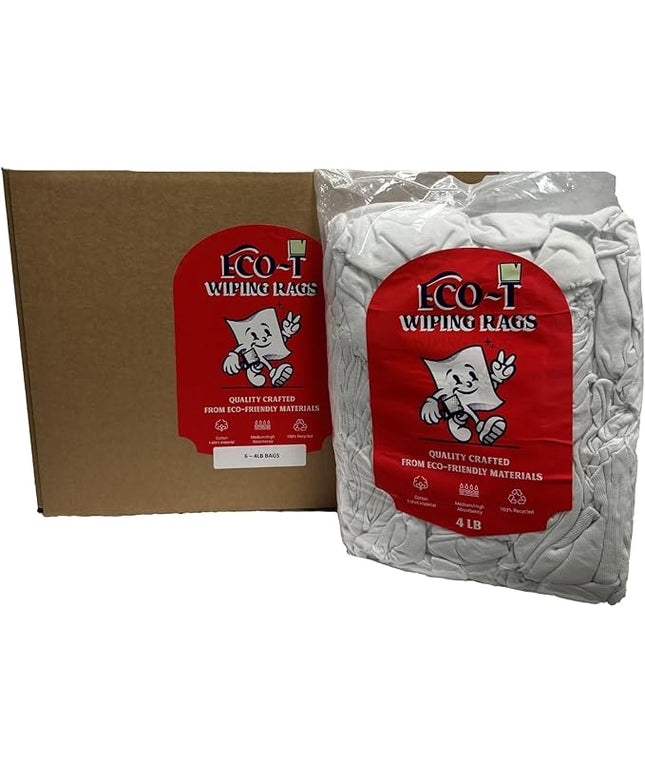 6 x 4 Lb Bags (24 Lbs) Eco-T Paint Rags - White T-Shirt Material, 100% Recycled, Eco-Friendly, High Absorbency, Low Lint, Low-Cost, Painting and Cleaning Cloth (6 x 4 Lb Bags)