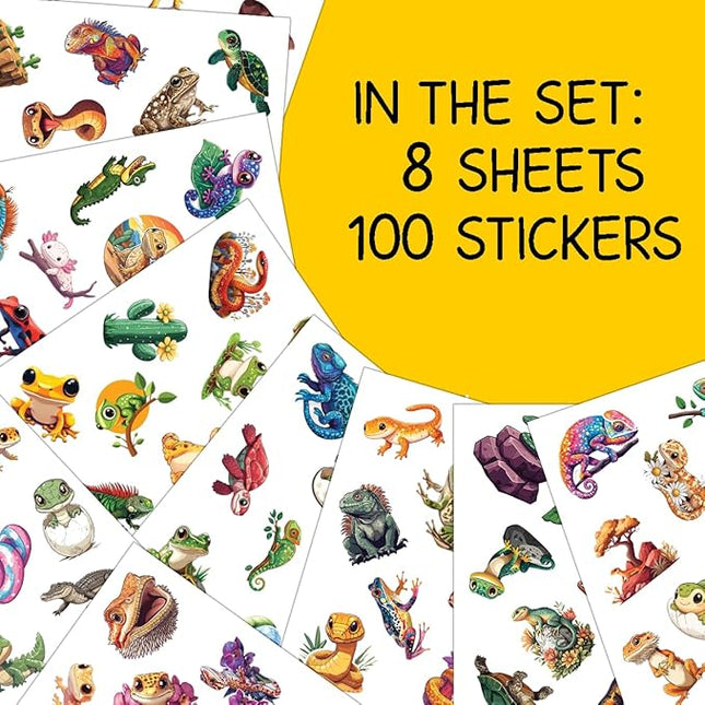 100pcs Reptile Stickers for Kids Waterproof Decals for Water Bottles Laptop Luggage Computer Scrapbooking Teens Adults Girls Funny Party Birthday Decorations