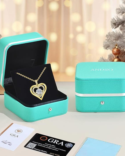 ANDSO Moissanite Heart Pendant Necklaces for Women, 925 Sterling Silver Necklace Engraved with 'I LOVE YOU', Ideal Anniversary Birthday Christmas Jewelry Gifts for Mom Wife Girlfriend Daughter Her