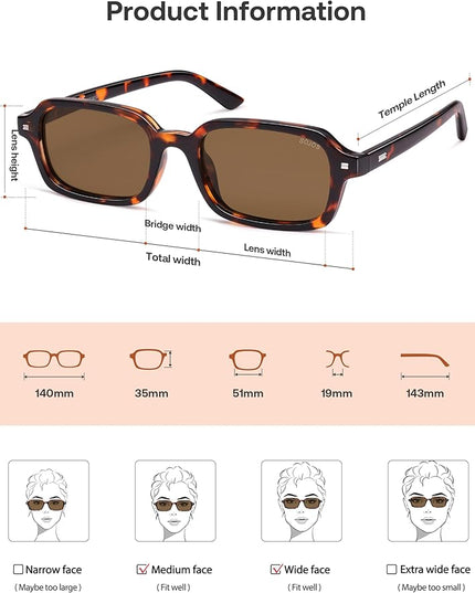 SOJOS Trendy Rectangle Polarized Sunglasses Womens Mens, Small Retro Fashion Thin Slim Square Sunnies SJ2610