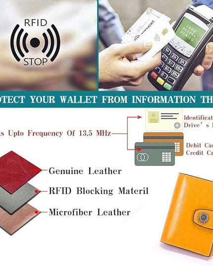 FALAN MULE Genuine Leather Small Wallet for Women, RFID Blocking, Compact Size, Yellow