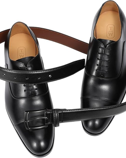 Men's Belt 2Pack Genuine Leather Belt for Men Dress Casual Golf Jeans Pants 1 3/8"