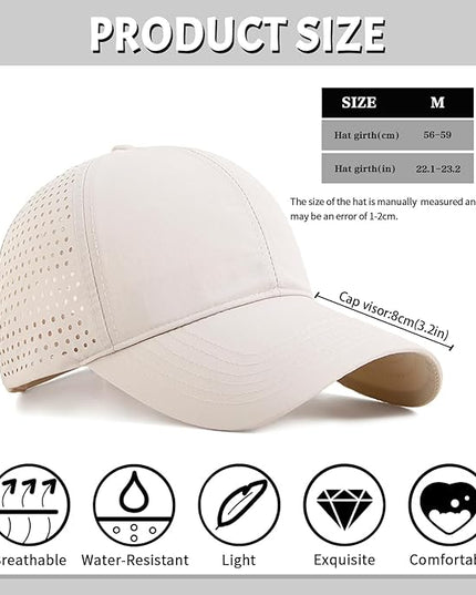 Xinveen Quick Dry Baseball Cap Curved Brim Snapback Hat Laser Cut Mesh Ball Cap Golf Ball Cap for Men Women