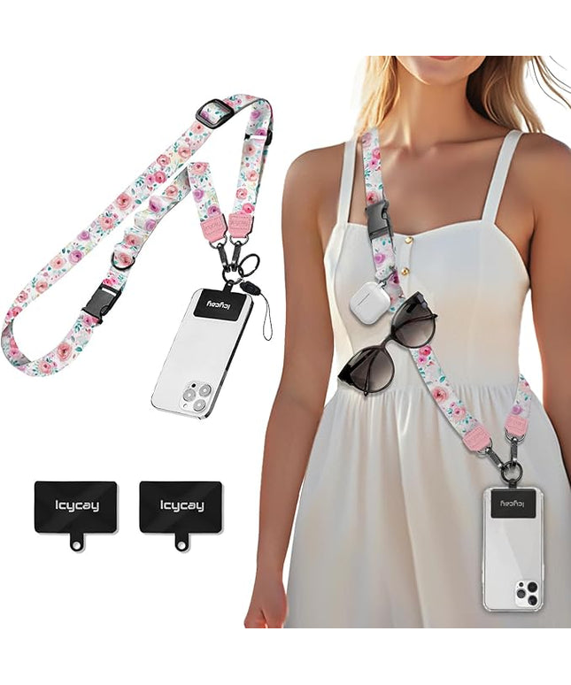 Phone Lanyard Crossbody, Peony Flower Cell Phone Strap for Around The Neck Adjustable, Anti Theft Cute Lanyard for iPhone Case ID Holder Keys Accessories Travel Essential