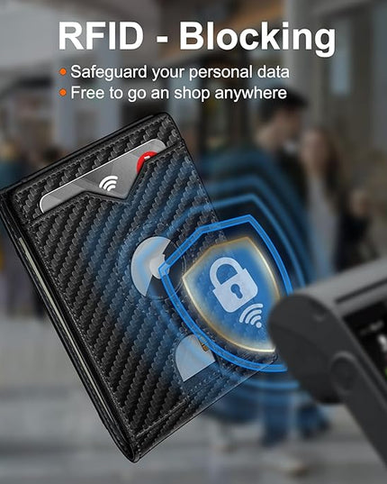 MIYOZI Airtag Wallet for Men,with Cash Pocket 2 ID Window 13 Cards,Slim Leather Wallet Front Pocket Card Holder RFID Blocking with Gift Box