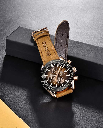 BY BENYAR Watch for Men Analog Quartz Chronograph Waterproof Luminous Designer Mens Wrist Watches Business Work Sport Casual Dress Watch with Silicone Strap Elegant Gifts for Men